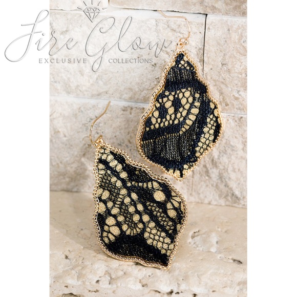 Fire Glow Jewelry - Lace and Glitter Accent Marquis Shape Earrings